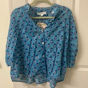 Emerson Fry-.Mandarin Collar Top- Danube Little Marigolds Print- NWT!